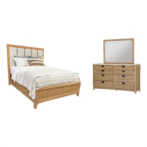 Pemberly Row Contemporary Bedroom King Panel Bed with Dresser and Mirror