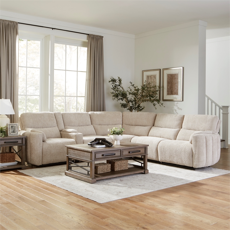 Pemberly Row Contemporary Buttercream 6 Piece Power Reclining Sectional