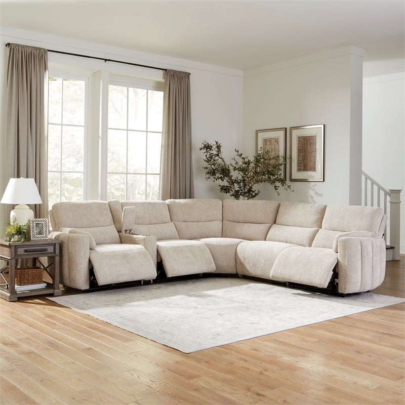 Pemberly Row Contemporary Buttercream 6 Piece Power Reclining Sectional