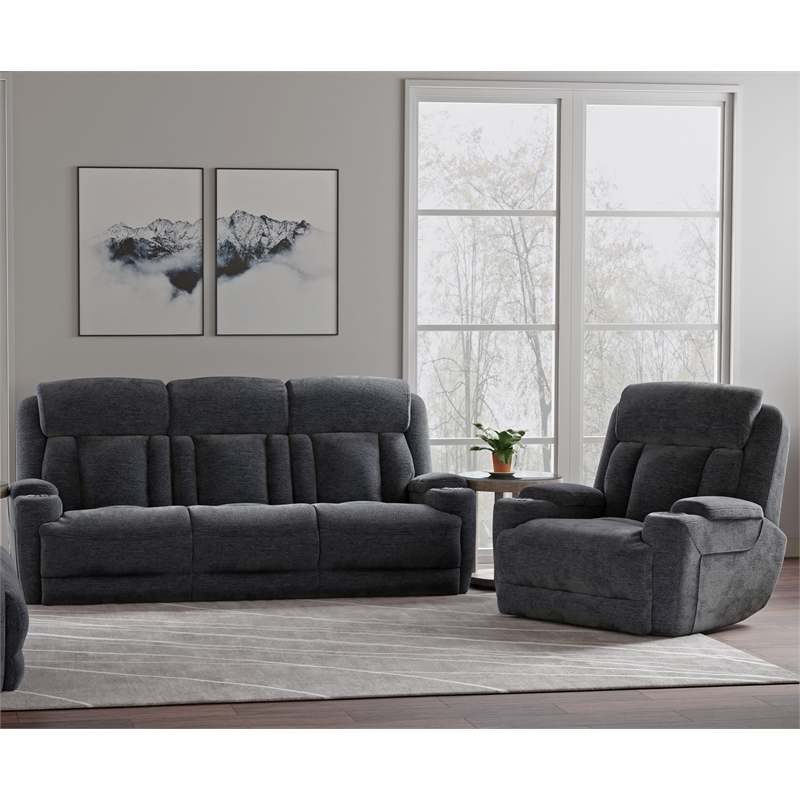 Pemberly Row Contemporary Charcoal Power Reclining Sofa and Recliner