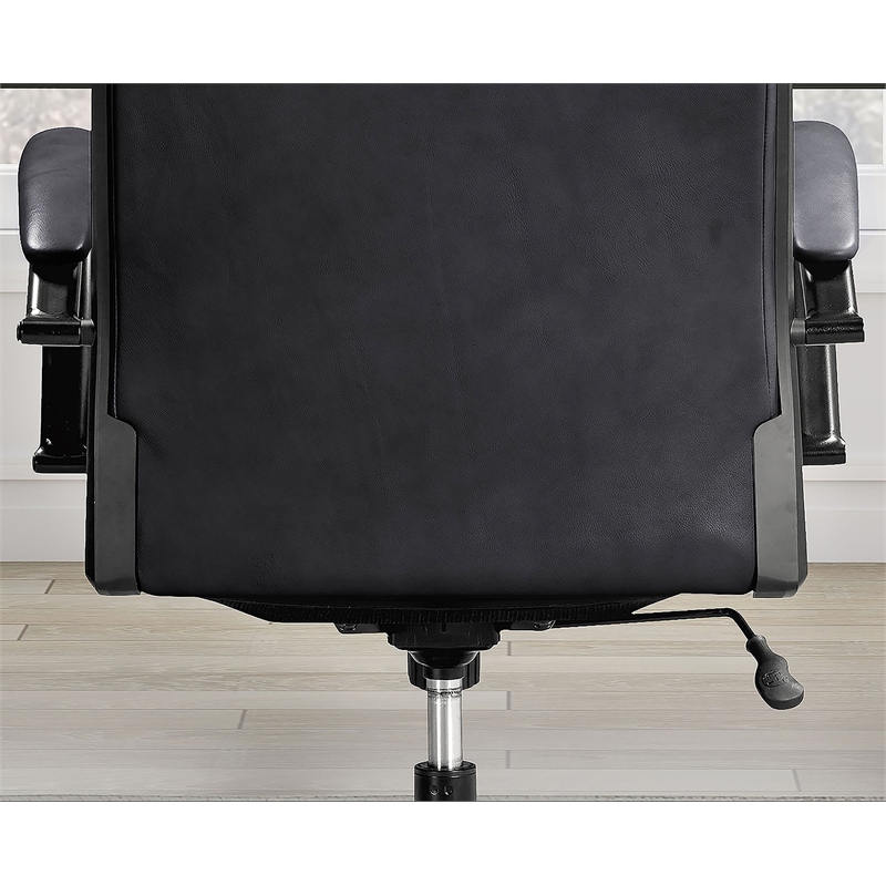 Pemberly Row Contemporary Top Grain Leather Desk Chair in Black
