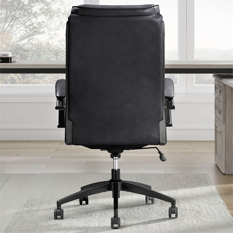 Pemberly Row Contemporary Top Grain Leather Desk Chair in Black