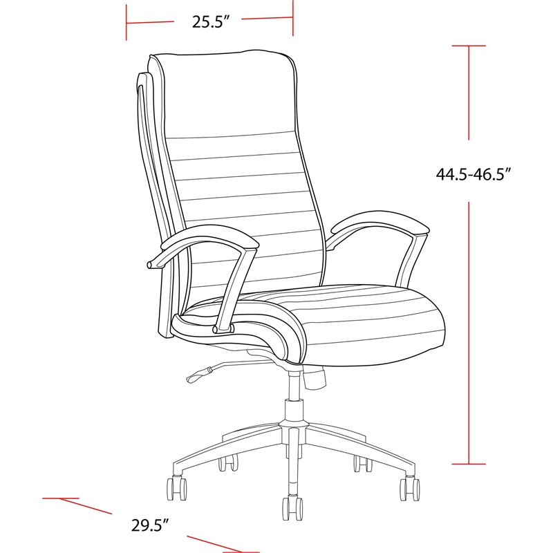 Pemberly Row Contemporary Top Grain Leather Desk Chair in Black