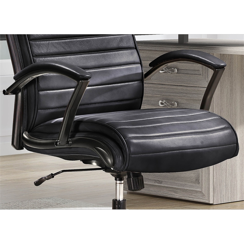 Pemberly Row Contemporary Top Grain Leather Desk Chair in Black