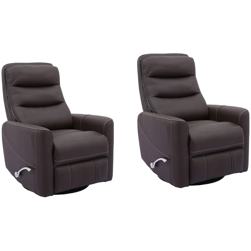 Pemberly Row Contemporary Chocolate Swivel Glider Recliner Two Pack