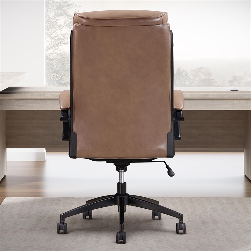 Pemberly Row Contemporary Top Grain Leather Desk Chair in Brown