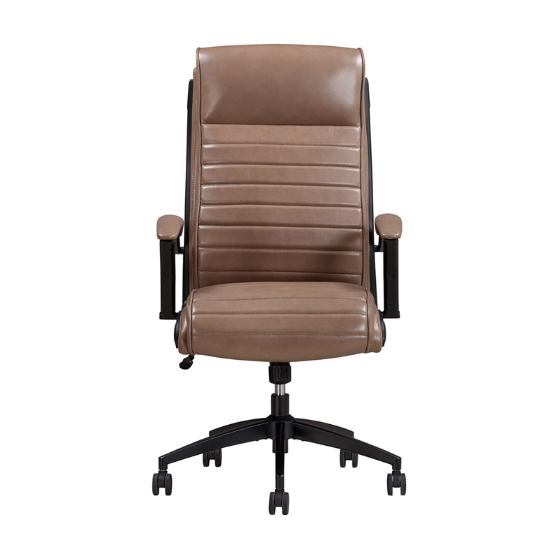Pemberly Row Contemporary Top Grain Leather Desk Chair in Brown
