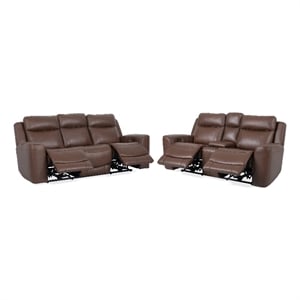 Pemberly Row Contemporary Autumn Umber Power Reclining Sofa and Loveseat