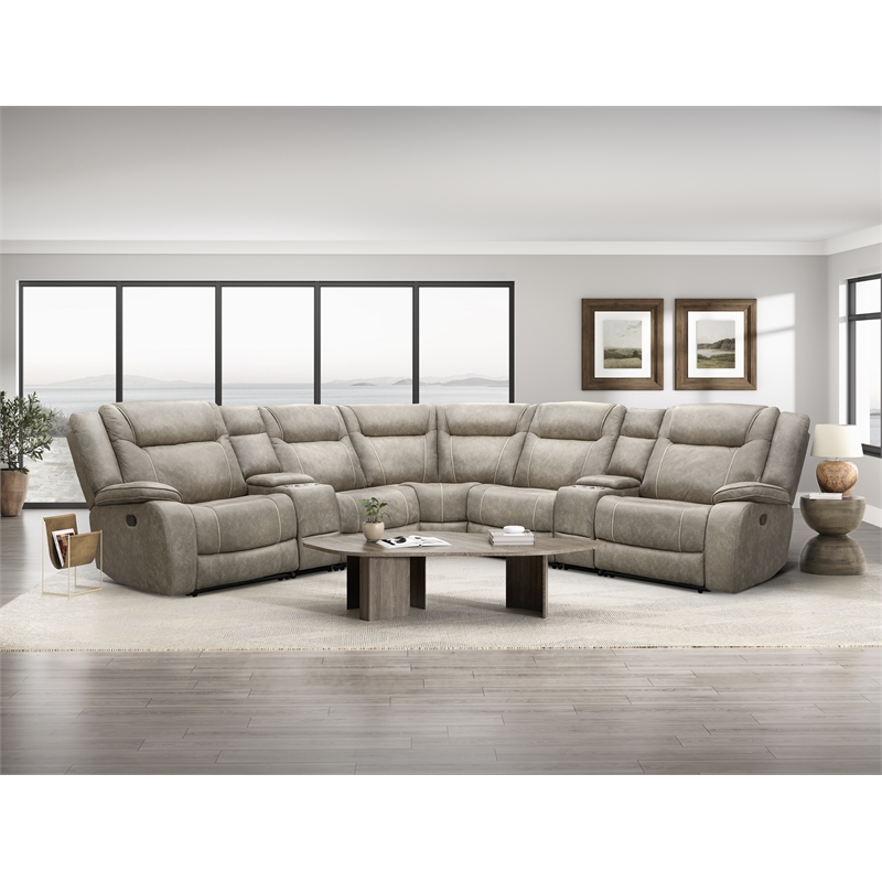 Pemberly Row Contemporary Desert Taupe 7 Piece Reclining Sectional