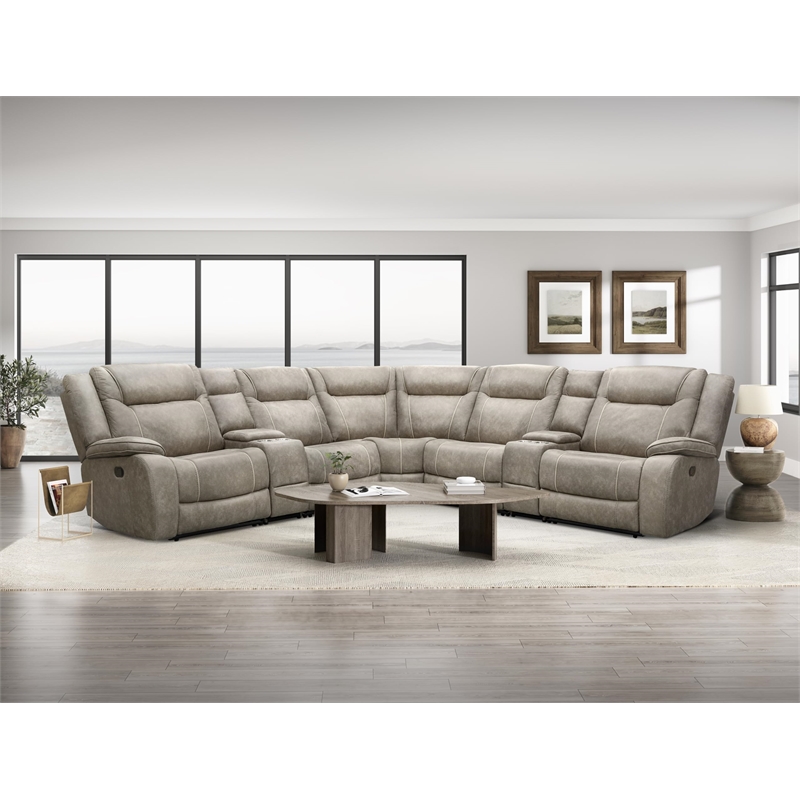 Pemberly Row Contemporary Desert Taupe 7 Piece Reclining Sectional