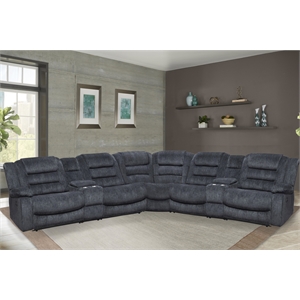 Pemberly Row Contemporary Misty Storm 7 Piece Reclining Sectional