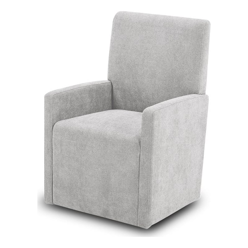 Pemberly Row Contemporary Solid Wood Dining Upholstered Caster Chair in Cream