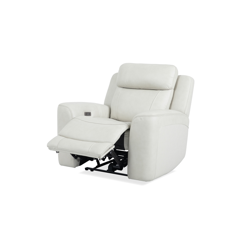 Pemberly Row Contemporary Leather Cream Stone Power Recliner P2