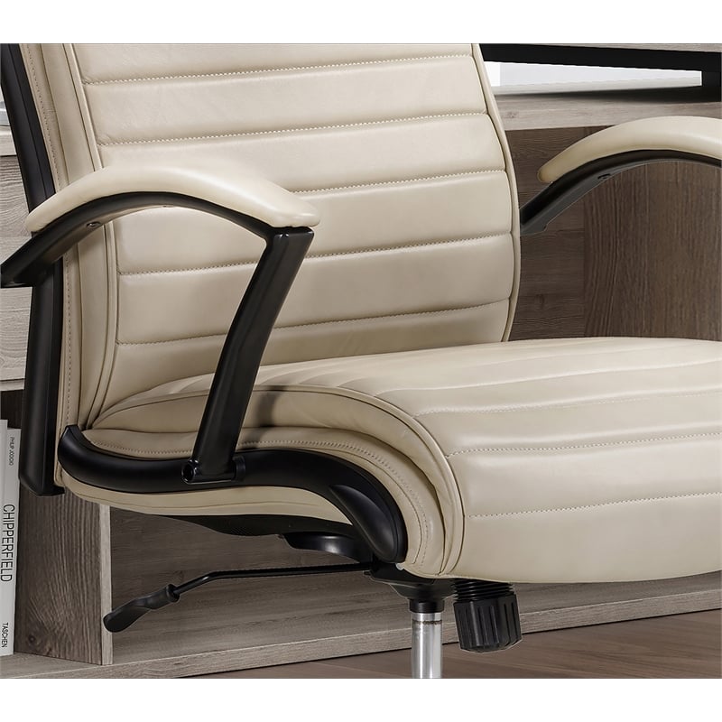 Pemberly Row Contemporary Top Grain Leather Desk Chair in Cream