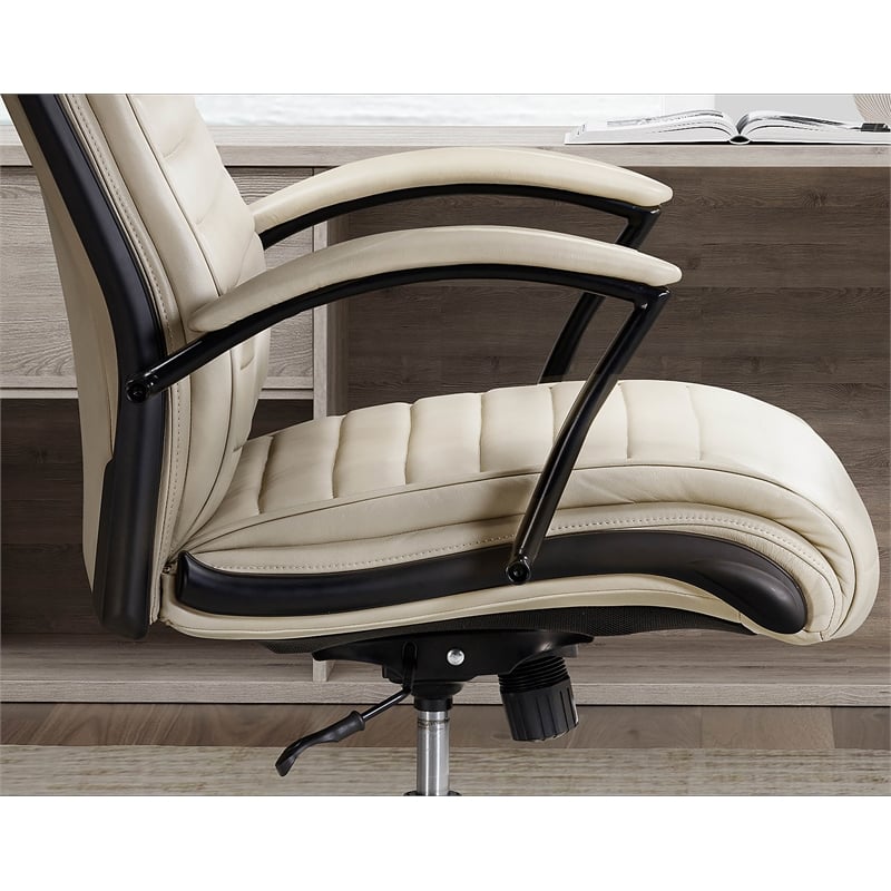 Pemberly Row Contemporary Top Grain Leather Desk Chair in Cream