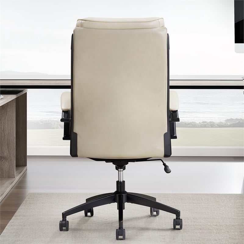Pemberly Row Contemporary Top Grain Leather Desk Chair in Cream
