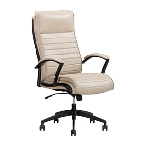 Pemberly Row Contemporary Top Grain Leather Desk Chair in Cream