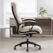 Pemberly Row Contemporary Top Grain Leather Desk Chair in Cream