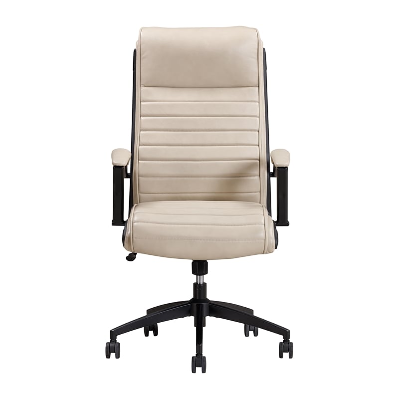 Pemberly Row Contemporary Top Grain Leather Desk Chair in Cream