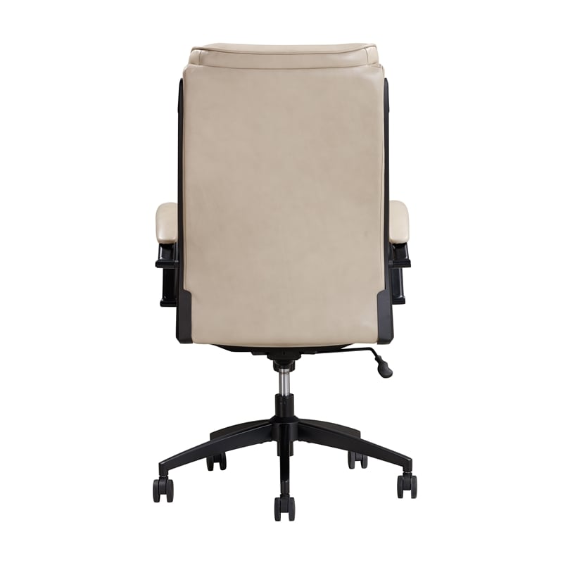 Pemberly Row Contemporary Top Grain Leather Desk Chair in Cream