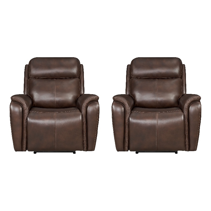 Pemberly Row Contemporary Leather Auburn Power Recliner Two Pack