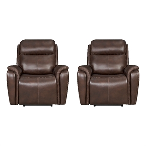 Pemberly Row Contemporary Leather Auburn Power Recliner Two Pack