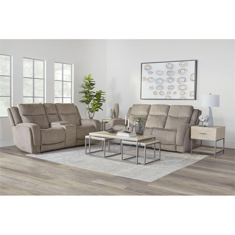 Pemberly Row Contemporary Frappe Power Reclining Sofa and Loveseat