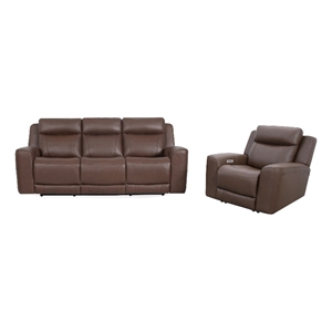 Pemberly Row Contemporary Autumn Umber Power Reclining Sofa and Recliner