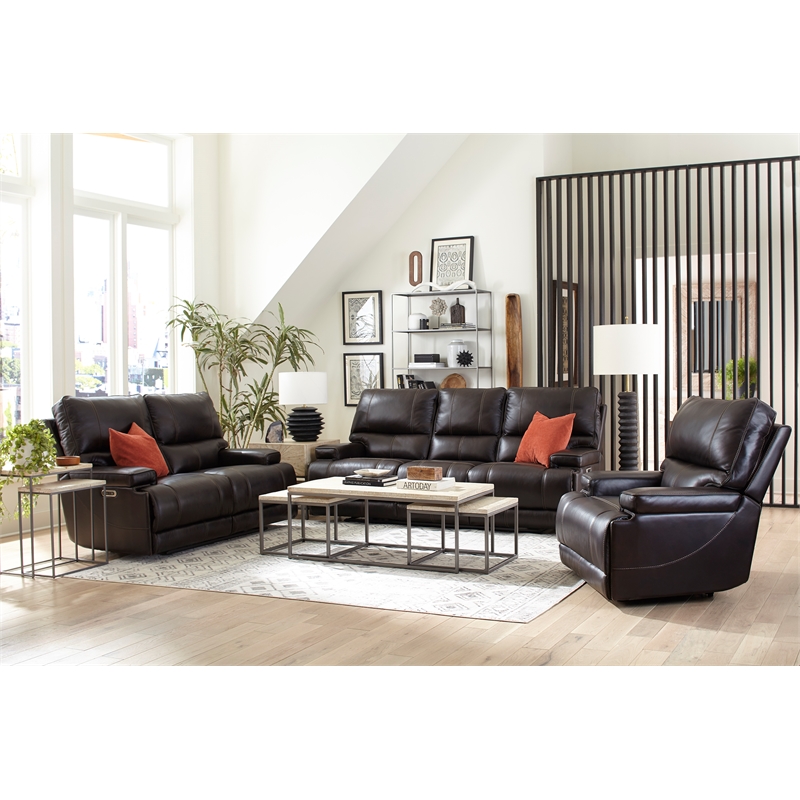 Pemberly Row Contemporary Coffee Cordless Power Recliner Two Pack