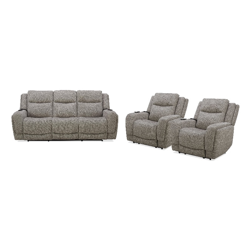 Pemberly Row Contemporary Frappe Power Reclining Sofa and Two Recliners