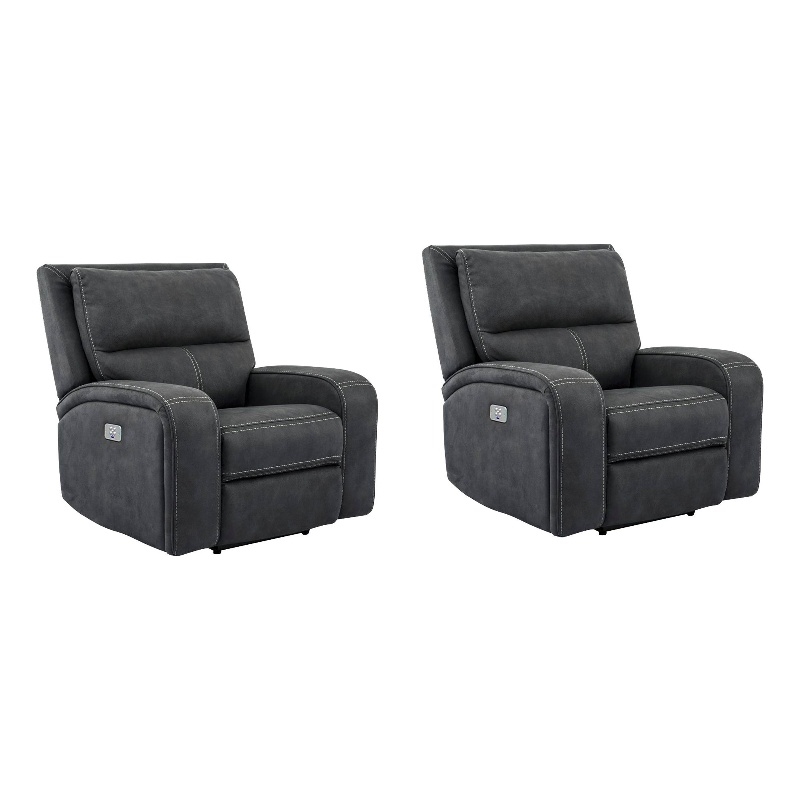 Pemberly Row Contemporary Fabric Slate Power Recliner Two Pack