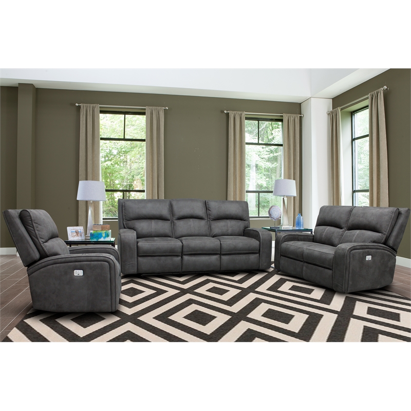 Pemberly Row Contemporary Fabric Slate Power Recliner Two Pack