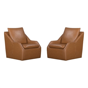 Pemberly Row Contemporary Steamboat Ecru Swivel Accent Chair Two Pack