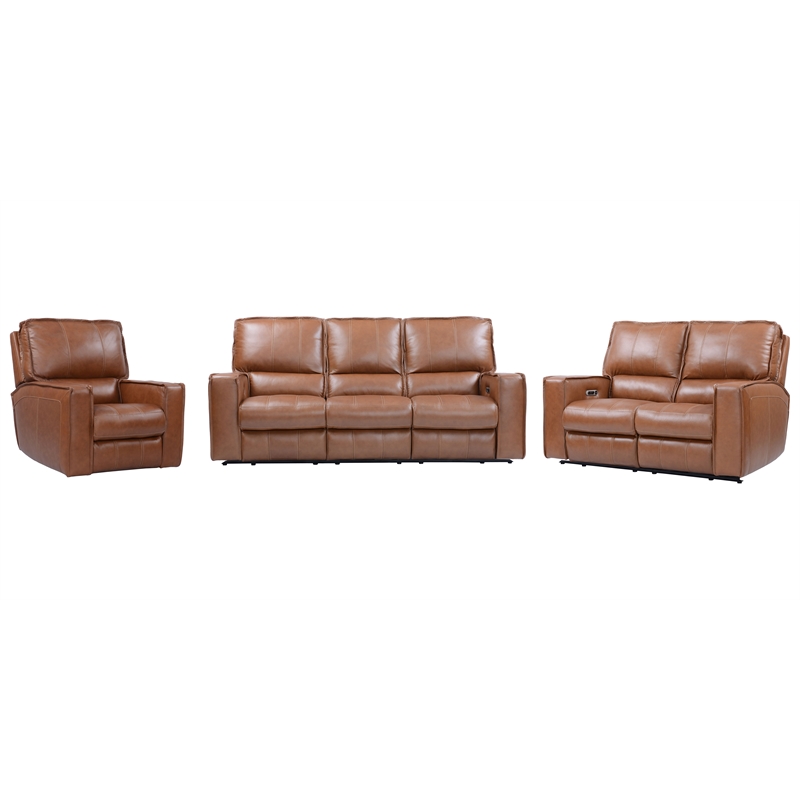 Pemberly Row Contemporary Leather Saddle Power Recliner Two Pack