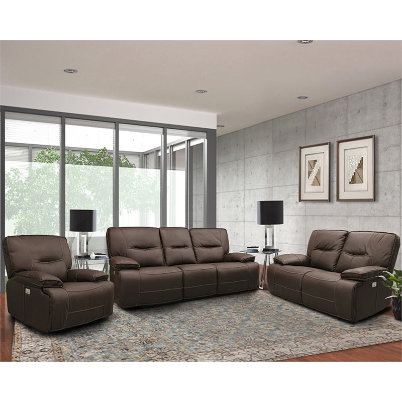 Pemberly Row Contemporary Fabric Chocolate Power Recliner Two Pack