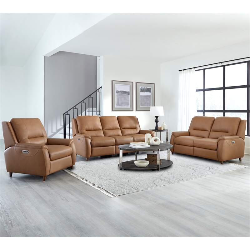 Pemberly Row Contemporary Caramel Cream Power Recliner Two Pack