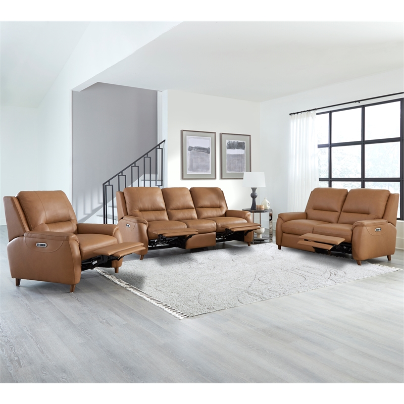 Pemberly Row Contemporary Caramel Cream Power Recliner Two Pack