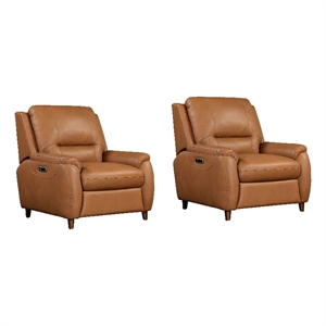 Pemberly Row Contemporary Caramel Cream Power Recliner Two Pack