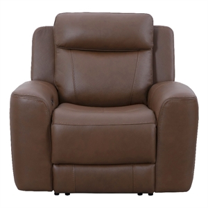 Pemberly Row Contemporary Leather Autumn Umber Power Recliner