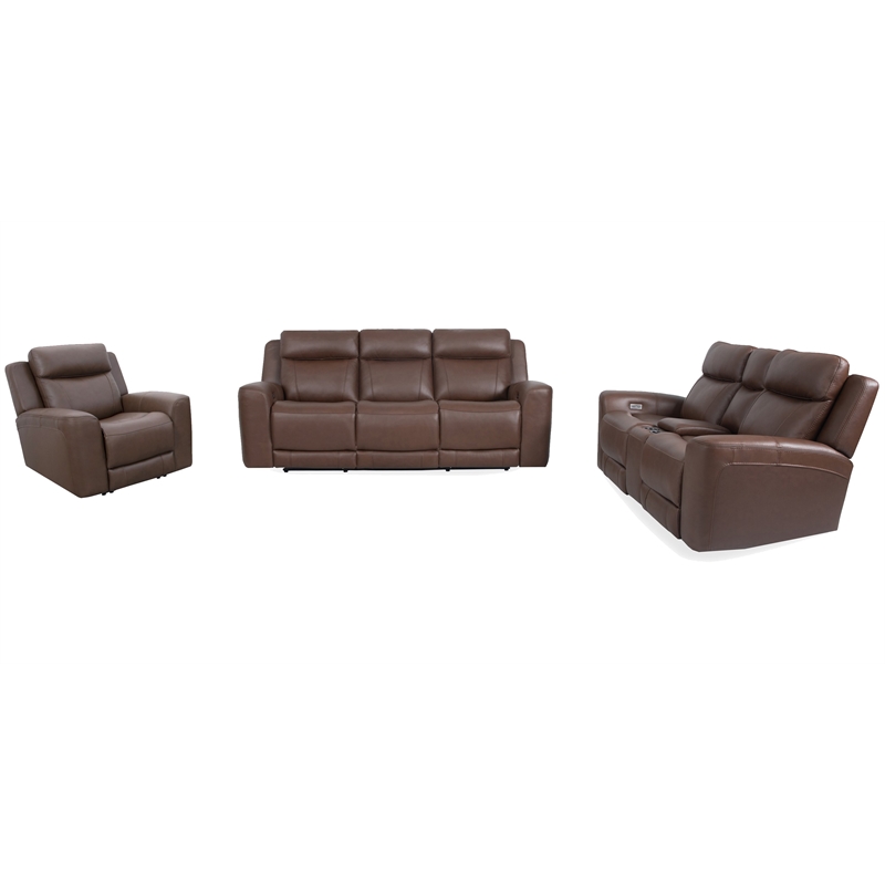 Pemberly Row Contemporary Leather Autumn Umber Power Recliner