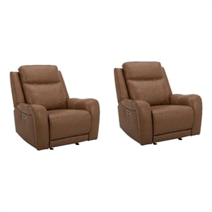 Pemberly Row Contemporary Butternut Power Glider Recliner Two Pack