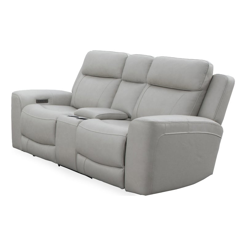 Pemberly Row Contemporary Leather Stone Power Console Loveseat