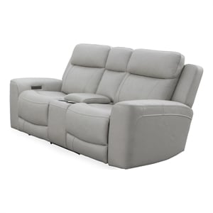 Pemberly Row Contemporary Leather Stone Power Console Loveseat