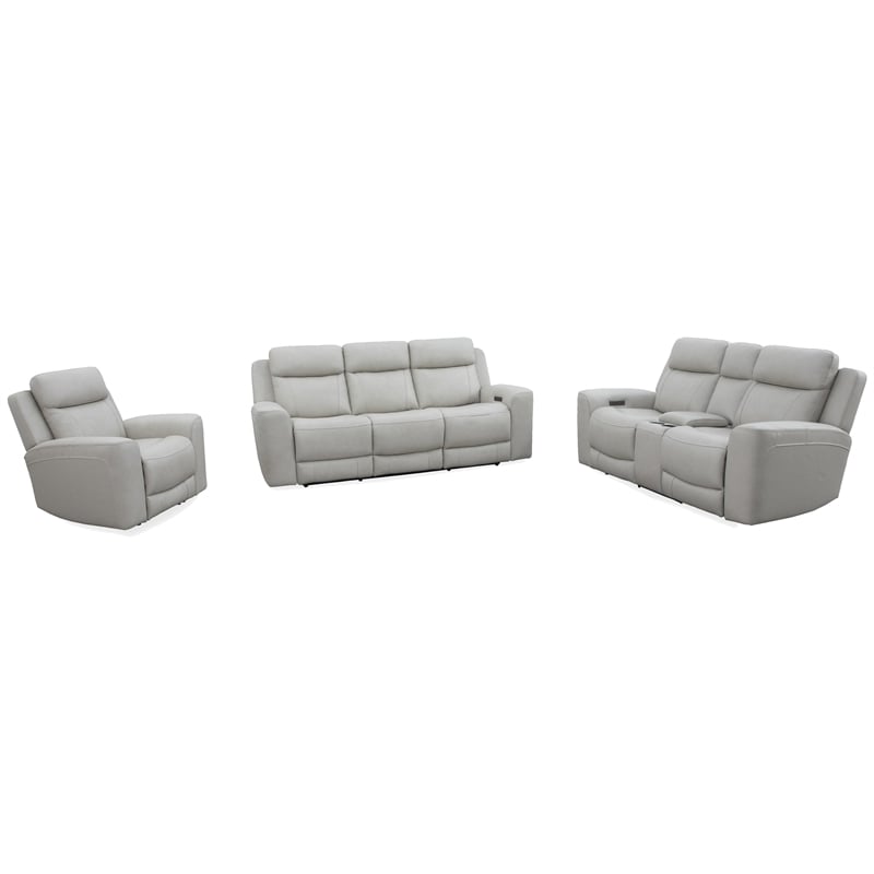 Pemberly Row Contemporary Leather Stone Power Console Loveseat