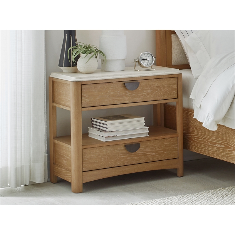 Pemberly Row Contemporary Bedroom Queen 5/0 Panel Bed & Nightstand