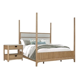 Pemberly Row Contemporary Bedroom Queen 5/0 Poster Bed & Nightstand