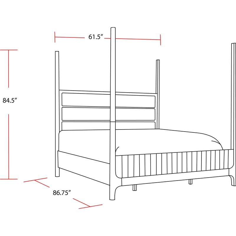 Pemberly Row Contemporary Bedroom Queen 5/0 Poster Bed & Nightstand