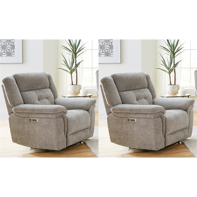 Pemberly Row Contemporary Bristol Grey Power Recliner Two Pack