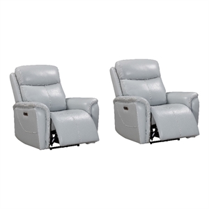 Pemberly Row Contemporary Seamist Grey Power Recliner Two Pack