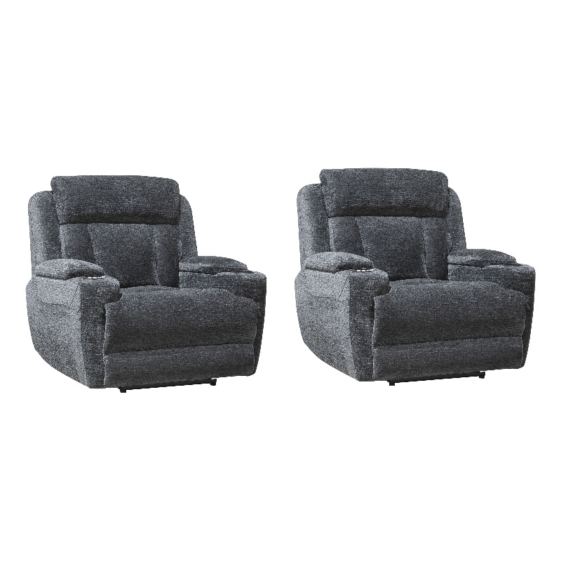Pemberly Row Contemporary Lucky Charcoal Power Recliner Two Pack